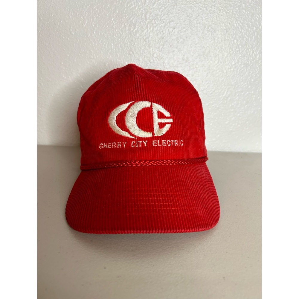 Vintage OTTO Red Corduroy Hat Cap Flat Brim Cherry City Electric
